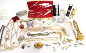 Mixed Lot of costume jewellery including earrings, brooches, necklace, manicure items, ladies