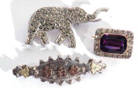 Mixed Lot: metal elephant marcasite brooch, a Victorian brooch hallmarked Birmingham 1897,