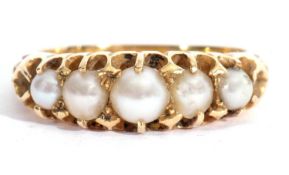 Antique grey pearl ring featuring five graduated split grey cultured pearls, stamped 18ct, size N