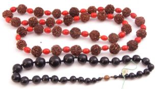 Jet bead necklace (a/f) together with a husk and bead necklace (2)