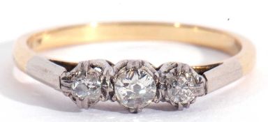 Antique three stone diamond ring featuring three graduated old cut diamonds, 0.25ct wt approx,