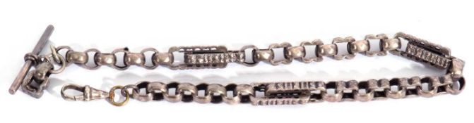 Victorian part watch chain, a single Albert chain with fancy links, T-bar and later fitting (a/f)