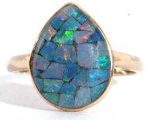 Modern 9ct gold composite opal triplet of pear shape, in a rub-over setting, stamped QVC