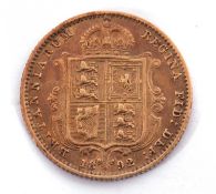 Victoria half sovereign dated 1892, shield back
