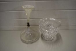 HEAVY CUT GLASS BOWL TOGETHER WITH THE BASE FOR AN EPERGNE (2)