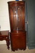 REPRODUCTION MAHOGANY CORNER CABINET WITH GLAZED TOP SECTION