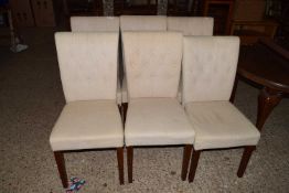 SET OF SIX MODERN CREAM UPHOLSTERED BUTTON BACK DINING CHAIRS