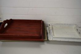 MIXED LOT FOUR VARIOUS WOODEN TRAYS