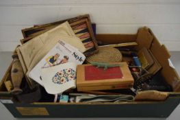 BOX VARIOUS MIXED ITEMS TO INCLUDE A VINTAGE HERB CHOPPER, SHEEP SHEARS, HOUSEHOLD ITEMS ETC