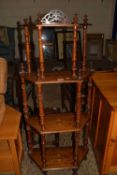 VICTORIAN WALNUT AND INLAID FOUR-TIER WHATNOT OR SHELF UNIT, 58CM WIDE