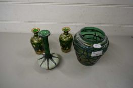 MIXED LOT COMPRISING A LOETZ TYPE IRIDESCENT GLASS VASE TOGETHER WITH A FURTHER SMALL BOHEMIAN