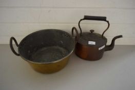 BRASS PAN AND A COPPER KETTLE