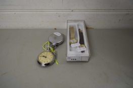 MIXED LOT COMPRISING TWO BASE METAL CASED POCKET WATCHES AND TWO LADIES WRIST WATCHES