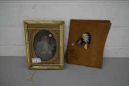 SMALL LEATHER BOOK COVER OR WALLET DECORATED WITH A NATIVE AMERICAN TOGETHER WITH A VICTORIAN