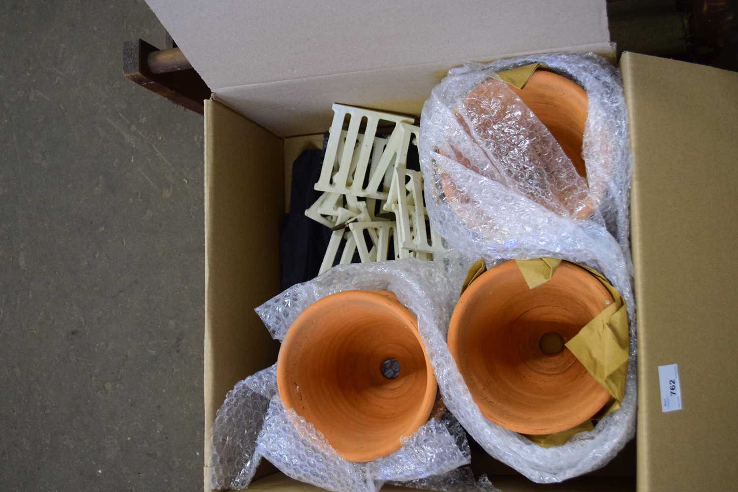 BOX OF VARIOUS PLANT POTS ETC