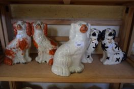 FIVE VARIOUS STAFFORDSHIRE DOGS