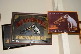 HIS MASTERS VOICE (HMV) REPRODUCTION ADVERTISING MIRROR, METAL SIGN AND PRINT (3)