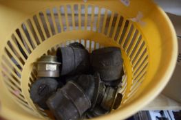 PLASTIC BASKET CONTAINING BRASS COACH BOLTS