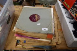 MIXED LOT 78RPM RECORDS, FRAMED STUDY OF A HARVEST SCENE AND SOME BATHROOM SCALES