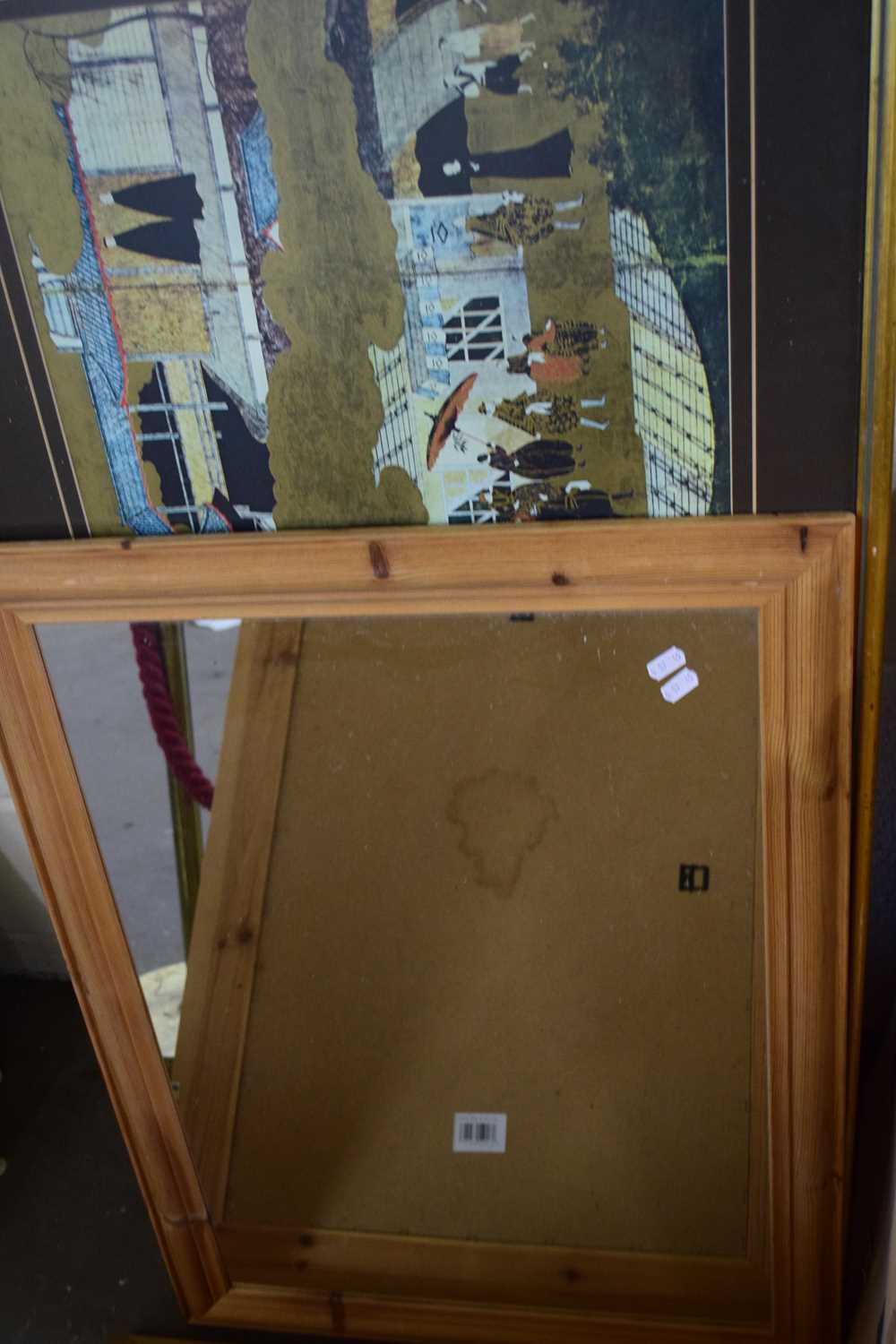 TWO MODERN PINE FRAMED MIRRORS AND A LARGE ORIENTAL PRINT - Image 2 of 3