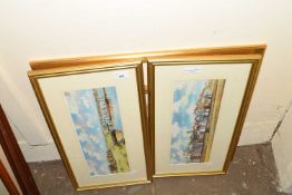 MIXED LOT: WATERCOLOUR STUDY OF AN ESTUARY SCENE, COLOURED PRINT AFTER DEGAS, AND TWO FURTHER PRINTS