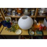 MIXED LOT LARGE GLASS LIGHT SHADE PLUS VARIOUS CERAMICS, GLASS WARES ETC