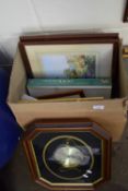 MIXED LOT THREE WATERCOLOURS SIGNED 'BRANSCOMBE', A MODERN WALL CLOCK AND JIGSAW PUZZLE ETC