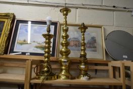 THREE VARIOUS LARGE BRASS TABLE LAMPS