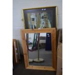 TWO MODERN PINE FRAMED MIRRORS AND A LARGE ORIENTAL PRINT