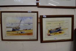 KENNETH GRANT, 'BLUE BOY' AND FURTHER STUDY OF MOORED BOATS, WATERCOLOURS, BOTH F/G (2)