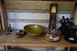 MIXED LOT COMPRISING KITCHEN SCALES WITH WEIGHTS, AND A MINIATURE GRANDFATHER CLOCK