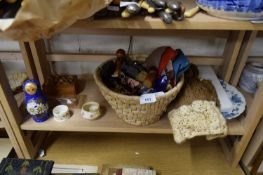 MIXED LOT VARIOUS SMALL HOUSE CLEARANCE ITEMS, TEA COSY, BASKET, TOYS ETC