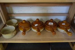SMALL POTTERY COVERED SOUP DISHES AND OTHERS