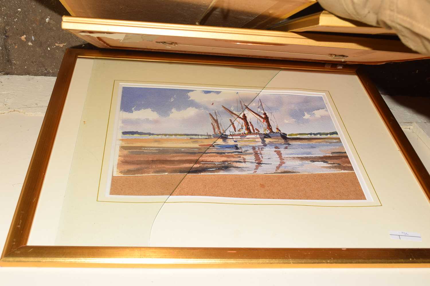 MIXED LOT: WATERCOLOUR STUDY OF AN ESTUARY SCENE, COLOURED PRINT AFTER DEGAS, AND TWO FURTHER PRINTS - Image 3 of 3