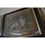 MONOCHROME PRINT 'QUEEN ALEXANDRA, HER GRANDCHILDREN AND DOGS', OAK FRAMED AND GLAZED