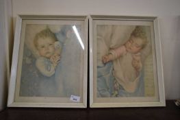 ANNIE BENSON TULLER, TWO COLOURED PRINTS OF BABIES
