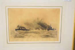 William Lionel Wyllie, RA, RI, RE, (1851-1931), 'Battleships', black and white etchings, signed in