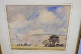 F Maynard, Trees in summer landscape, watercolour, 30 x 37cm