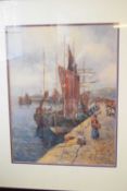 E Williams, Harbour scene with figures, watercolour, signed and dated '98 lower right, 39 x 30cm