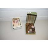 TWO BOXES VARIOUS WORLD AND BRITISH COINAGE PLUS A SMALL QUANTITY ASSORTED USED BANK NOTES