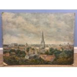 W.Plumstead, Prospect of Norwich, oil on card, 25x18ins, unframed.