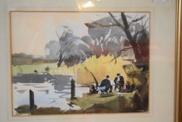 John Tookey, Figures seated by a river, watercolour, 21 x 28cm
