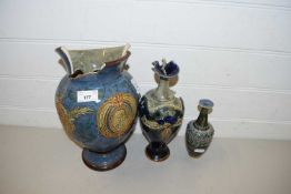 SMALL DOULTON VASE TOGETHER WITH TWO FURTHER DOULTON STONEWARE VASES (FOR RESTORATION) (3)