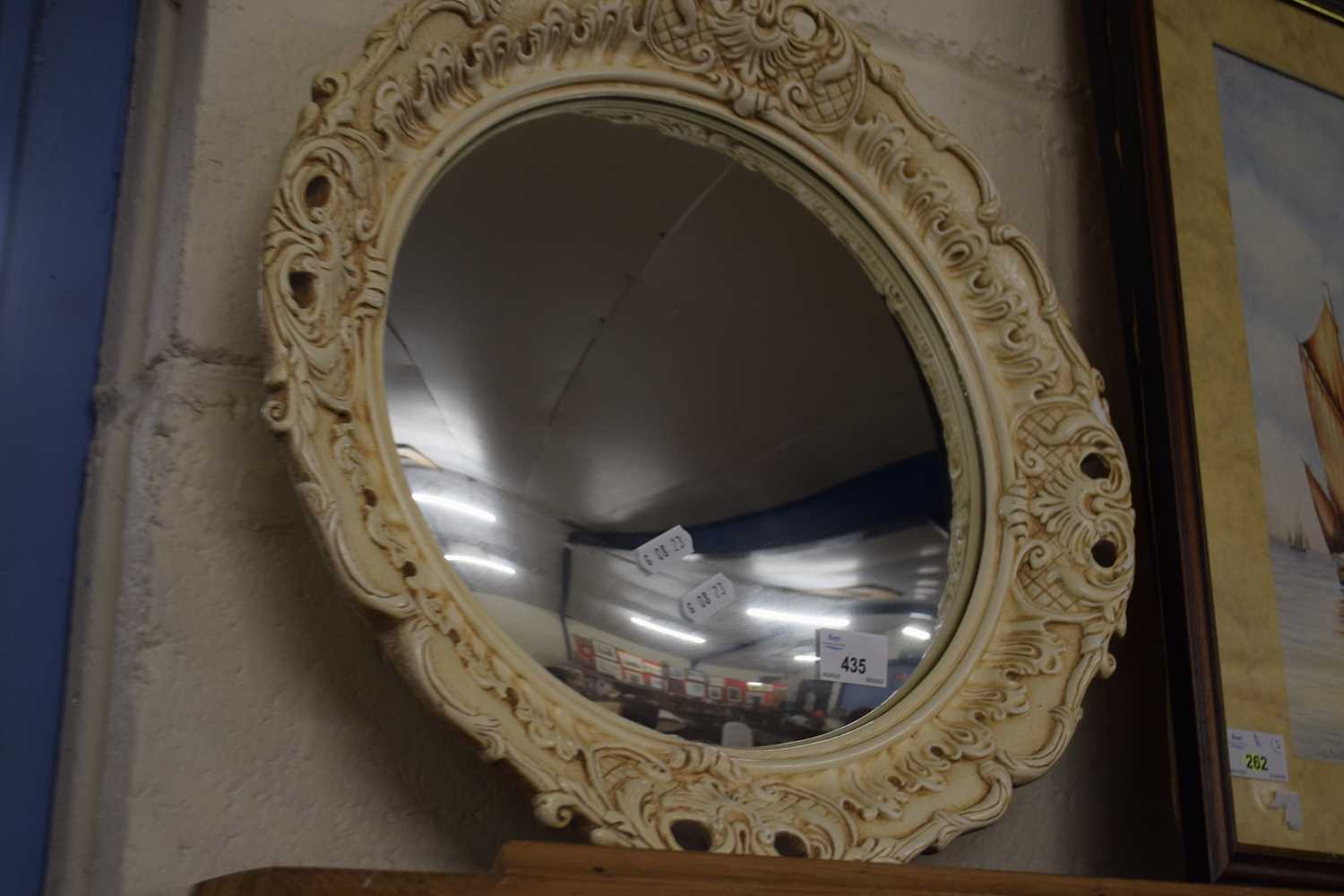 SMALL CONVEX WALL MIRROR IN A WHITE FINISH FRAME