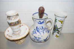 MIXED LOT COMPRISING 19TH CENTURY TAZZA, PORTMEIRION VASE, VICTORIAN WASH JUG AND A FURTHER VASE (