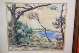 Harry M, indistinctly inscribed (19th/20th century), River view, watercolour, signed lower right, 36