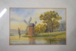 W E Plumstead (19th/20th century), 'Barton Broad, Norfolk', watercolour, 12 x 18cm