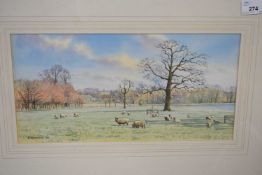 Diane Branscombe, 'Sheep at Blickling', watercolour, signed and dated 1990 lower left, 17 x 34cm
