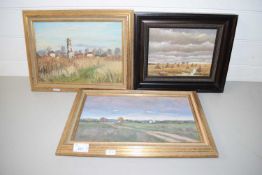 MIXED LOT COMPRISING THREE CONTEMPORARY OIL STUDIES - RUSSIAN SCHOOL - RURAL SCENES, INDISTINCTLY