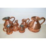 SEVEN VARIOUS COPPER HAYSTACK MEASURES FROM 1 GALLON SIZE THROUGH TO 1 PINT